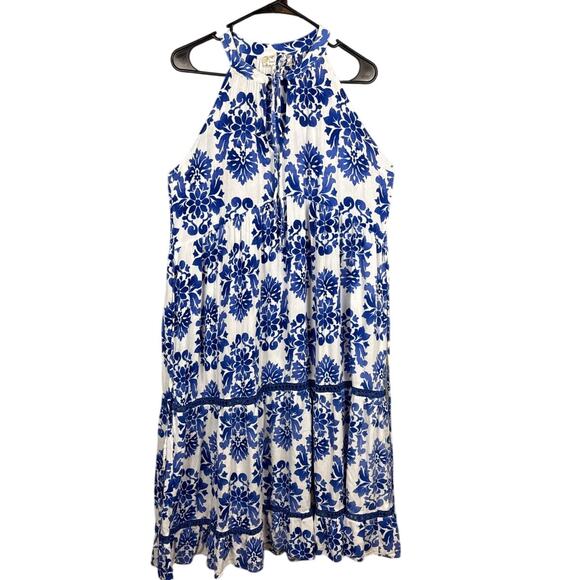 Band of the free Women's Floral Midi Dress Sleeveless Blue White M Boho Feminine - Picture 3 of 7